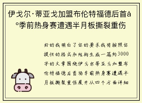 伊戈尔·蒂亚戈加盟布伦特福德后首场季前热身赛遭遇半月板撕裂重伤
